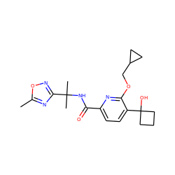 Cc1nc(C(C)(C)NC(=O)c2ccc(C3(O)CCC3)c(OCC3CC3)n2)no1 ZINC000206696430