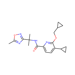 Cc1nc(C(C)(C)NC(=O)c2ccc(C3CC3)c(OCC3CC3)n2)no1 ZINC000206693381