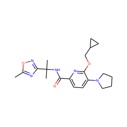 Cc1nc(C(C)(C)NC(=O)c2ccc(N3CCCC3)c(OCC3CC3)n2)no1 ZINC000206700877