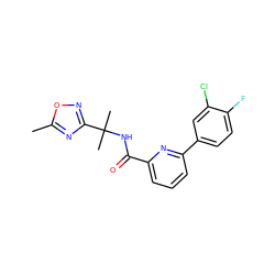 Cc1nc(C(C)(C)NC(=O)c2cccc(-c3ccc(F)c(Cl)c3)n2)no1 ZINC000206688316