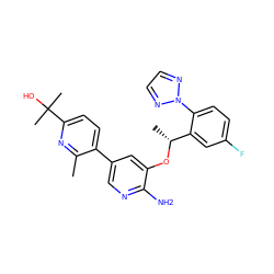 Cc1nc(C(C)(C)O)ccc1-c1cnc(N)c(O[C@H](C)c2cc(F)ccc2-n2nccn2)c1 ZINC000103249675