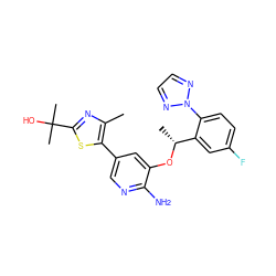 Cc1nc(C(C)(C)O)sc1-c1cnc(N)c(O[C@H](C)c2cc(F)ccc2-n2nccn2)c1 ZINC000095921431