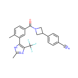 Cc1nc(C(F)(F)F)c(-c2cc(C(=O)N3CC(c4ccc(C#N)cc4)C3)ccc2C)[nH]1 ZINC000142571699