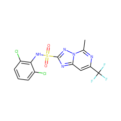 Cc1nc(C(F)(F)F)cc2nc(S(=O)(=O)Nc3c(Cl)cccc3Cl)nn12 ZINC000103209583