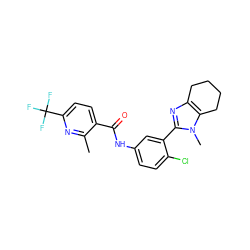 Cc1nc(C(F)(F)F)ccc1C(=O)Nc1ccc(Cl)c(-c2nc3c(n2C)CCCC3)c1 ZINC000035849939