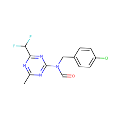 Cc1nc(C(F)F)nc(N(C=O)Cc2ccc(Cl)cc2)n1 ZINC000103287634