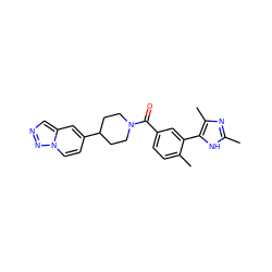 Cc1nc(C)c(-c2cc(C(=O)N3CCC(c4ccn5nncc5c4)CC3)ccc2C)[nH]1 ZINC000141908973