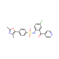 Cc1nc(C)c(-c2ccc(S(=O)(=O)Nc3ccc(Cl)cc3C(=O)c3ccncc3)cc2)o1 ZINC000113624109