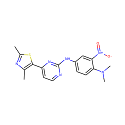 Cc1nc(C)c(-c2ccnc(Nc3ccc(N(C)C)c([N+](=O)[O-])c3)n2)s1 ZINC000003816085