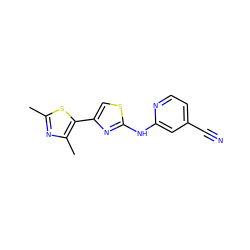 Cc1nc(C)c(-c2csc(Nc3cc(C#N)ccn3)n2)s1 ZINC001772596341