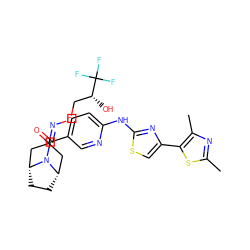 Cc1nc(C)c(-c2csc(Nc3ccc(C(=O)N4[C@H]5CC[C@@H]4CC(=NOC[C@@H](O)C(F)(F)F)C5)cn3)n2)s1 ZINC001772629393