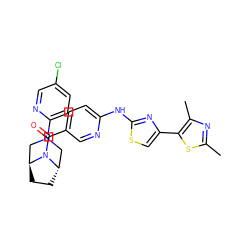 Cc1nc(C)c(-c2csc(Nc3ccc(C(=O)N4[C@H]5CC[C@H]4CN(c4ccc(Cl)cn4)C5)cn3)n2)s1 ZINC001772648151