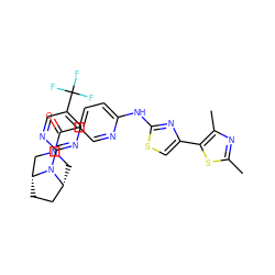 Cc1nc(C)c(-c2csc(Nc3ccc(C(=O)N4C[C@@H]5CC[C@H](C4)N5c4ncc(C(F)(F)F)cn4)cn3)n2)s1 ZINC001772573899