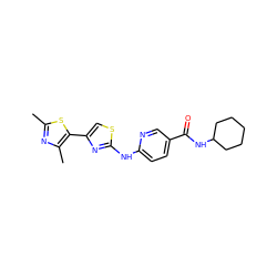 Cc1nc(C)c(-c2csc(Nc3ccc(C(=O)NC4CCCCC4)cn3)n2)s1 ZINC001772584980