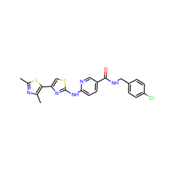 Cc1nc(C)c(-c2csc(Nc3ccc(C(=O)NCc4ccc(Cl)cc4)cn3)n2)s1 ZINC001772612895