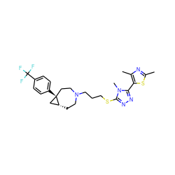 Cc1nc(C)c(-c2nnc(SCCCN3CC[C@@H]4C[C@]4(c4ccc(C(F)(F)F)cc4)CC3)n2C)s1 ZINC000064539996