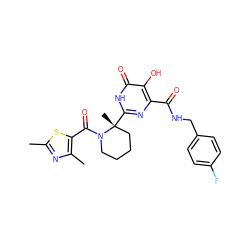 Cc1nc(C)c(C(=O)N2CCCC[C@@]2(C)c2nc(C(=O)NCc3ccc(F)cc3)c(O)c(=O)[nH]2)s1 ZINC000043013350