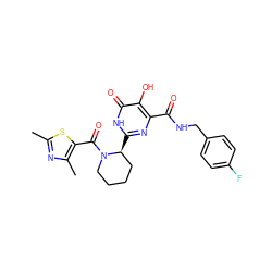 Cc1nc(C)c(C(=O)N2CCCC[C@@H]2c2nc(C(=O)NCc3ccc(F)cc3)c(O)c(=O)[nH]2)s1 ZINC000043068382