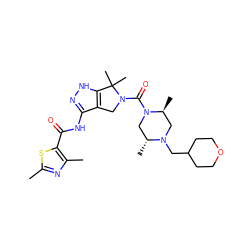 Cc1nc(C)c(C(=O)Nc2n[nH]c3c2CN(C(=O)N2C[C@@H](C)N(CC4CCOCC4)C[C@@H]2C)C3(C)C)s1 ZINC000114184261