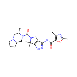 Cc1nc(C)c(C(=O)Nc2n[nH]c3c2CN(C(=O)N2C[C@@H]4CCCN4C[C@@H]2C)C3(C)C)o1 ZINC000114183346