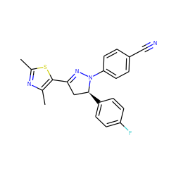 Cc1nc(C)c(C2=NN(c3ccc(C#N)cc3)[C@@H](c3ccc(F)cc3)C2)s1 ZINC000058576457