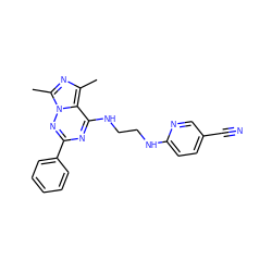 Cc1nc(C)n2nc(-c3ccccc3)nc(NCCNc3ccc(C#N)cn3)c12 ZINC000116406963