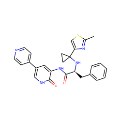 Cc1nc(C2(N[C@@H](Cc3ccccc3)C(=O)Nc3cc(-c4ccncc4)c[nH]c3=O)CC2)cs1 ZINC000095554996