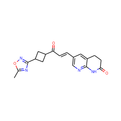 Cc1nc(C2CC(C(=O)/C=C/c3cnc4c(c3)CCC(=O)N4)C2)no1 ZINC000169707514