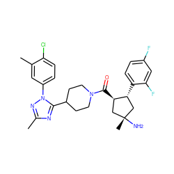 Cc1nc(C2CCN(C(=O)[C@@H]3C[C@@](C)(N)C[C@H]3c3ccc(F)cc3F)CC2)n(-c2ccc(Cl)c(C)c2)n1 ZINC000084653678