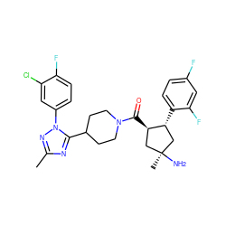 Cc1nc(C2CCN(C(=O)[C@@H]3C[C@](C)(N)C[C@H]3c3ccc(F)cc3F)CC2)n(-c2ccc(F)c(Cl)c2)n1 ZINC000084759516