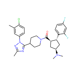 Cc1nc(C2CCN(C(=O)[C@@H]3C[C@H](N(C)C)C[C@H]3c3ccc(F)cc3F)CC2)n(-c2ccc(Cl)c(C)c2)n1 ZINC000084670703