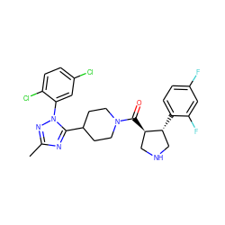 Cc1nc(C2CCN(C(=O)[C@@H]3CNC[C@H]3c3ccc(F)cc3F)CC2)n(-c2cc(Cl)ccc2Cl)n1 ZINC000084633559