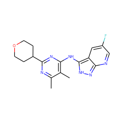 Cc1nc(C2CCOCC2)nc(Nc2[nH]nc3ncc(F)cc23)c1C ZINC000141318033