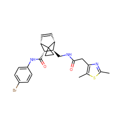 Cc1nc(CC(=O)NC[C@H]2[C@H](C(=O)Nc3ccc(Br)cc3)[C@@H]3C=C[C@H]2C32CC2)c(C)s1 ZINC000168386682