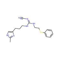 Cc1nc(CCCN/C(=N\C#N)NCCSc2ccccc2)c[nH]1 ZINC000169327569