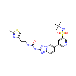 Cc1nc(CCNC(=O)Nc2nc3ccc(-c4cncc(S(=O)(=O)NC(C)(C)C)c4)cn3n2)cs1 ZINC000084712169