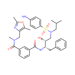 Cc1nc(CN(C)C(=O)c2cccc(C(=O)N[C@@H](Cc3ccccc3)[C@H](O)CN(CC(C)C)S(=O)(=O)c3ccc(N)cc3)c2)c(C)o1 ZINC000204145369