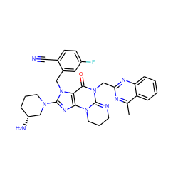 Cc1nc(CN2C(=O)c3c(nc(N4CCC[C@@H](N)C4)n3Cc3cc(F)ccc3C#N)N3CCCN=C23)nc2ccccc12 ZINC000169701444