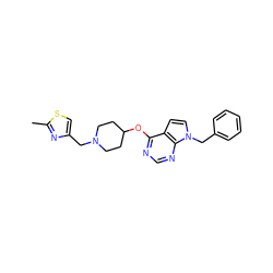 Cc1nc(CN2CCC(Oc3ncnc4c3ccn4Cc3ccccc3)CC2)cs1 ZINC000084602692