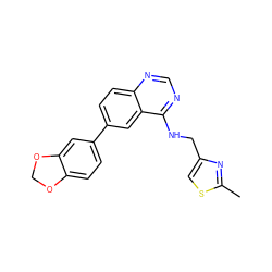 Cc1nc(CNc2ncnc3ccc(-c4ccc5c(c4)OCO5)cc23)cs1 ZINC000036382583