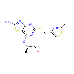 Cc1nc(CSc2nc(N[C@H](C)CO)c3sc(N)nc3n2)cs1 ZINC000028820836