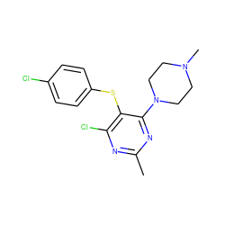 Cc1nc(Cl)c(Sc2ccc(Cl)cc2)c(N2CCN(C)CC2)n1 ZINC000036216436