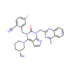 Cc1nc(Cn2c3nccc-3c(N3CCC[C@@H](N)C3)n(Cc3cc(F)ccc3C#N)c2=O)nc2ccccc12 ZINC000169710340