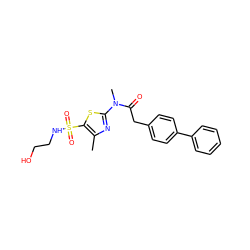 Cc1nc(N(C)C(=O)Cc2ccc(-c3ccccc3)cc2)sc1S(=O)(=O)NCCO ZINC000038854483