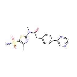 Cc1nc(N(C)C(=O)Cc2ccc(-c3cnccn3)cc2)sc1S(N)(=O)=O ZINC000147961719