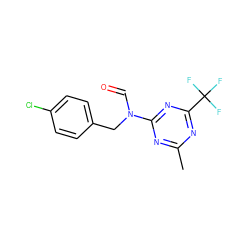 Cc1nc(N(C=O)Cc2ccc(Cl)cc2)nc(C(F)(F)F)n1 ZINC000103287637