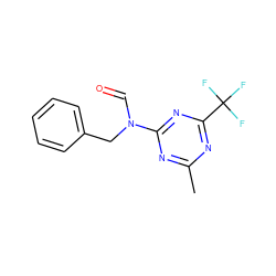 Cc1nc(N(C=O)Cc2ccccc2)nc(C(F)(F)F)n1 ZINC000103290398