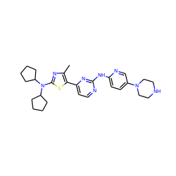 Cc1nc(N(C2CCCC2)C2CCCC2)sc1-c1ccnc(Nc2ccc(N3CCNCC3)cn2)n1 ZINC001772637195