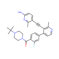 Cc1nc(N)ccc1C#Cc1c(-c2ccc(C(=O)N3CCN(C(C)(C)C)CC3)c(F)c2)ccnc1C ZINC000202384563