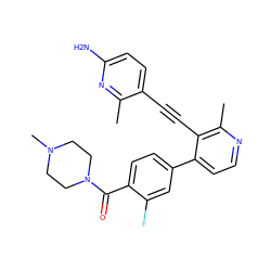 Cc1nc(N)ccc1C#Cc1c(-c2ccc(C(=O)N3CCN(C)CC3)c(F)c2)ccnc1C ZINC000202383925